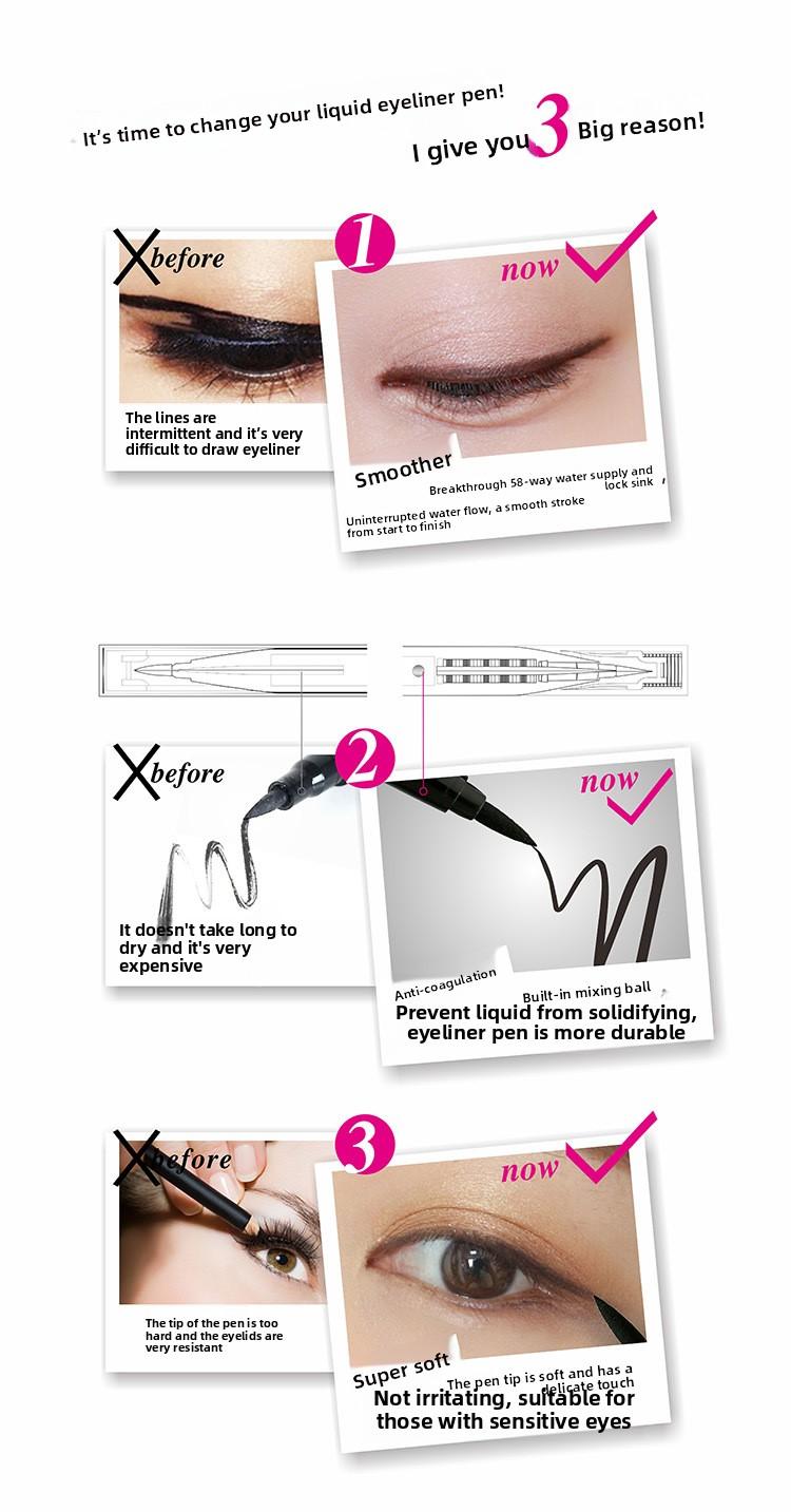 Waterproof and sweat-resistant liquid eyeliner, not prone to smudging, long-lasting, quick-drying, smooth and highly pigmented