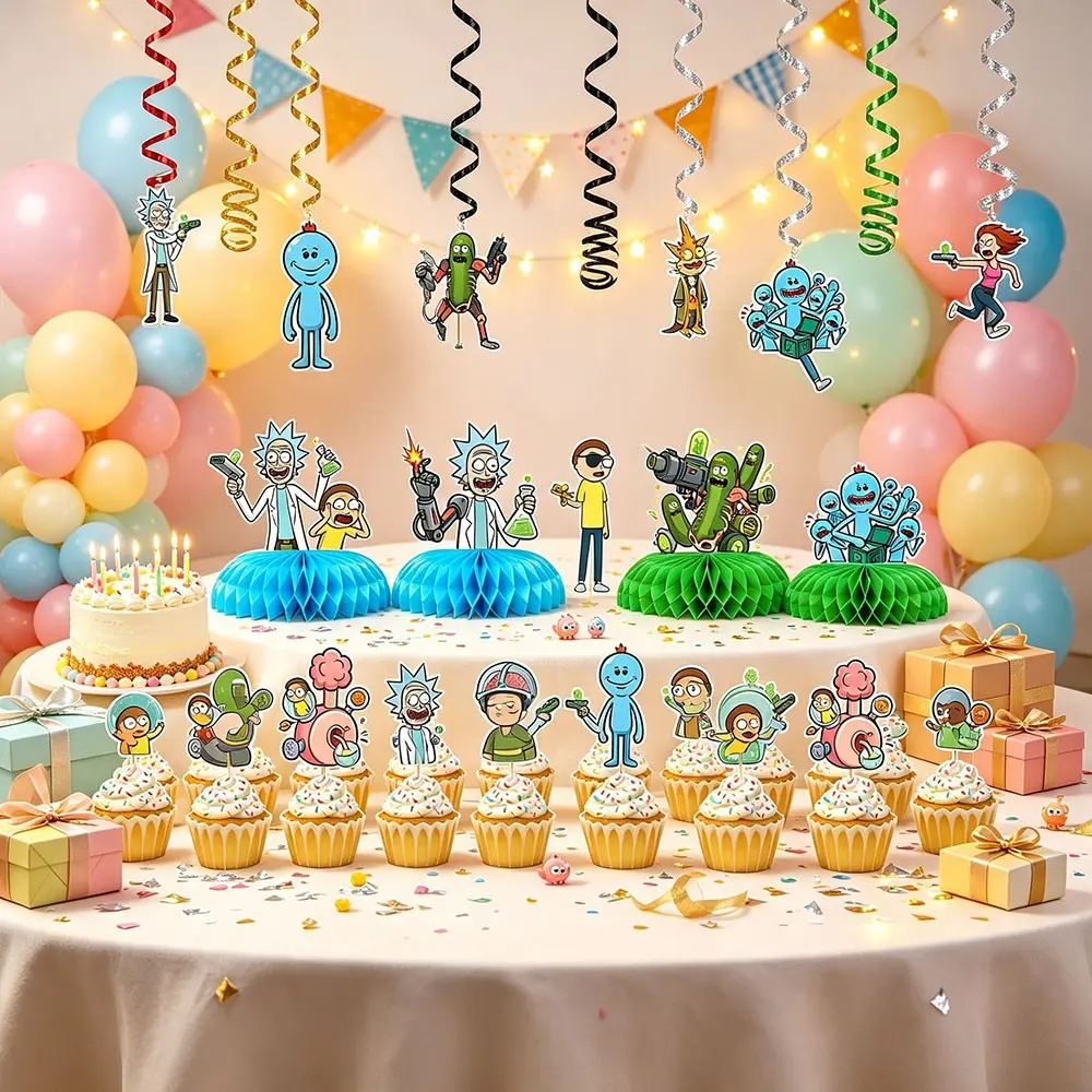 Sci‑Fi Dimension Style Kids Birthday Party Decor Kit, Boys Theme Celebration Supplies, Hanging Swirl Decor, Cupcake Toppers, Table Honeycomb Centerpieces, Atmosphere Ornaments for Dessert Table Party Gathering