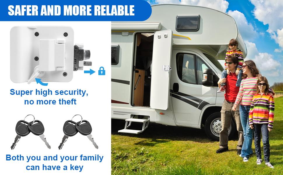 White RV Door Lock Replacement, RV Door Lock Latch Handle with Paddle Deadbolt 4 Keys, Camper Entry Door Latch with Zinc Alloy Upgraded Metal, RV Lock for Camper Horse Trailer Cargo Hauler