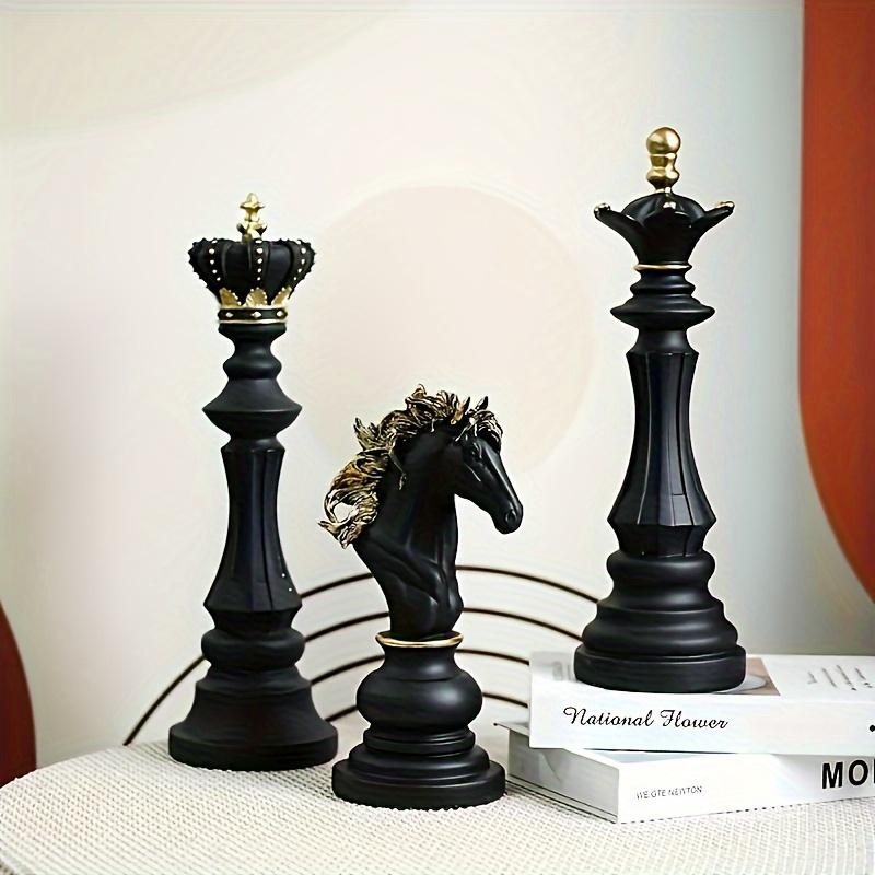 Set of 3 Resin Vintage Chess-Inspired Figurines - Elegant Black Home Decor Statues with Regal Design, Durable Room & Table Decorations, Unique Gift Idea for Christmas, Fits Multiple Room Types - Decorative Collectible Pieces Ornaments