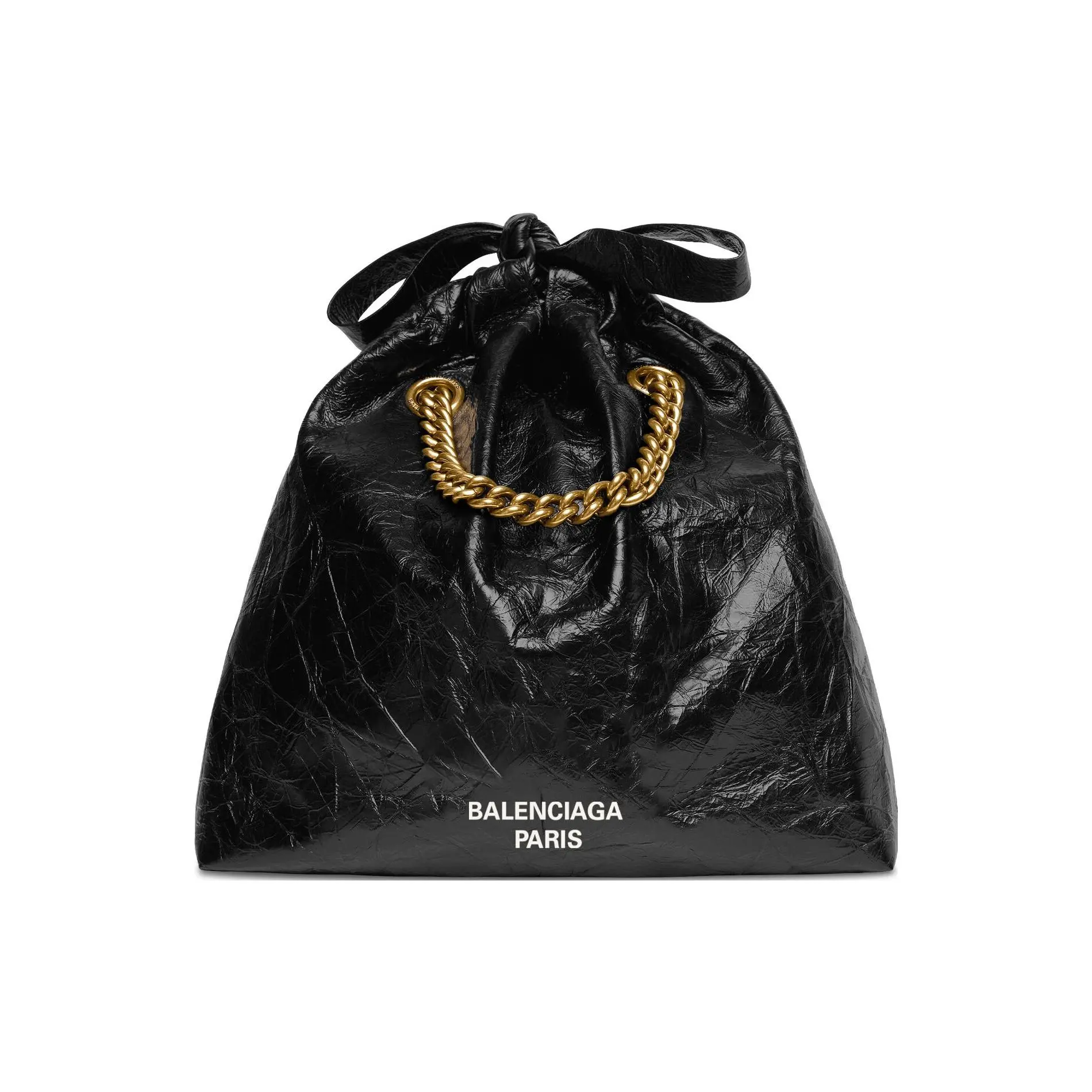 Balenciaga Crush Double-Chain Matte Calfskin Handbag for Women – Small, Black