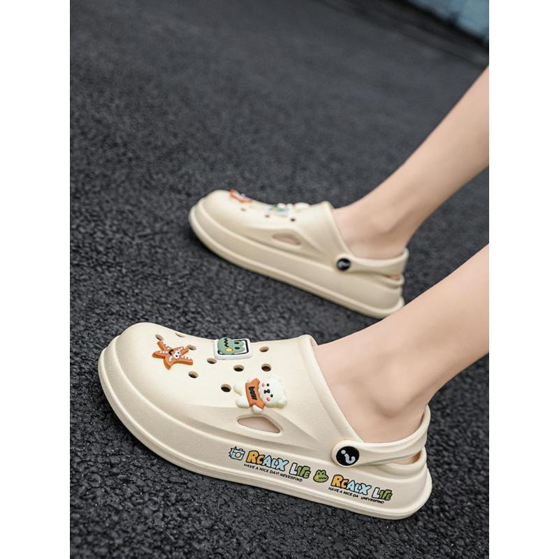 (New)Women's Cute Cartoon Bear & Flower Decor Clogs, Casual Comfortable Breathable Clogs, Fashionable Shoes for Outdoor & Beach
