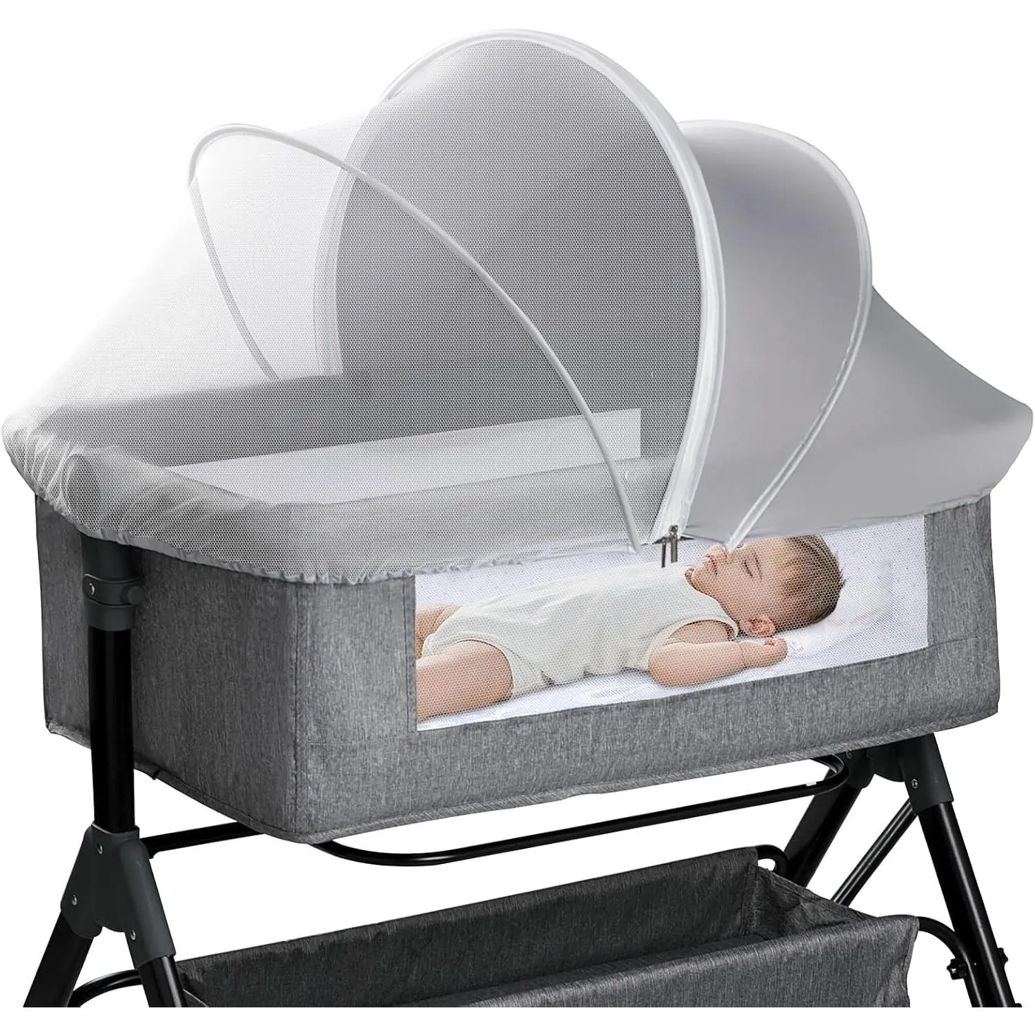 Bassinet Cover for Cats - Blackout Breathable Mosquito Net for Baby Bedside Sleepers & Travel Cribs, 2-Way Zipper Bug Canopy Tent to Block Light & Keep Cats Out (Gray-Small)