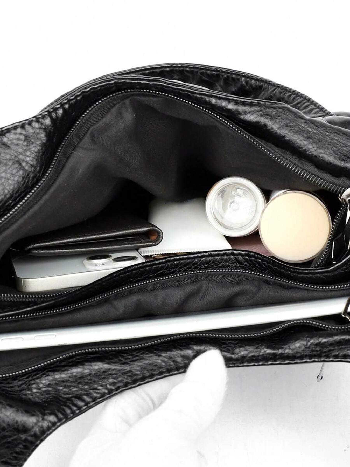 Women's Fashionable Plain Heart Decorated Embellished Shoulder Bag, Casual Large-Capacity for Daily Used, Trendy Versatile Shopping Bag, Hobo Bag