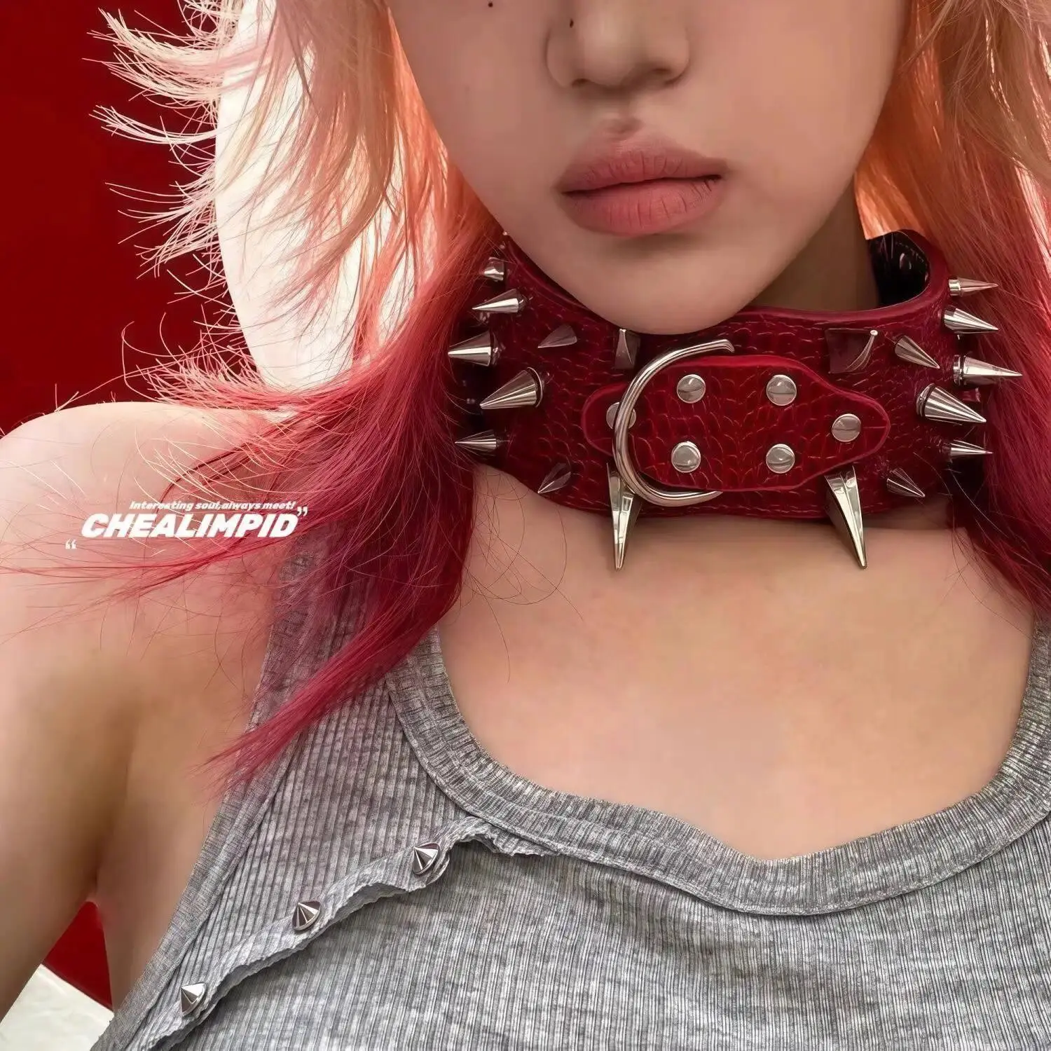 Choker With Metal Rivets, Heavy-Duty Leather Punk Collar, Y2K Niche Subculture Rock Exaggerated Hot Girl Neck Ring