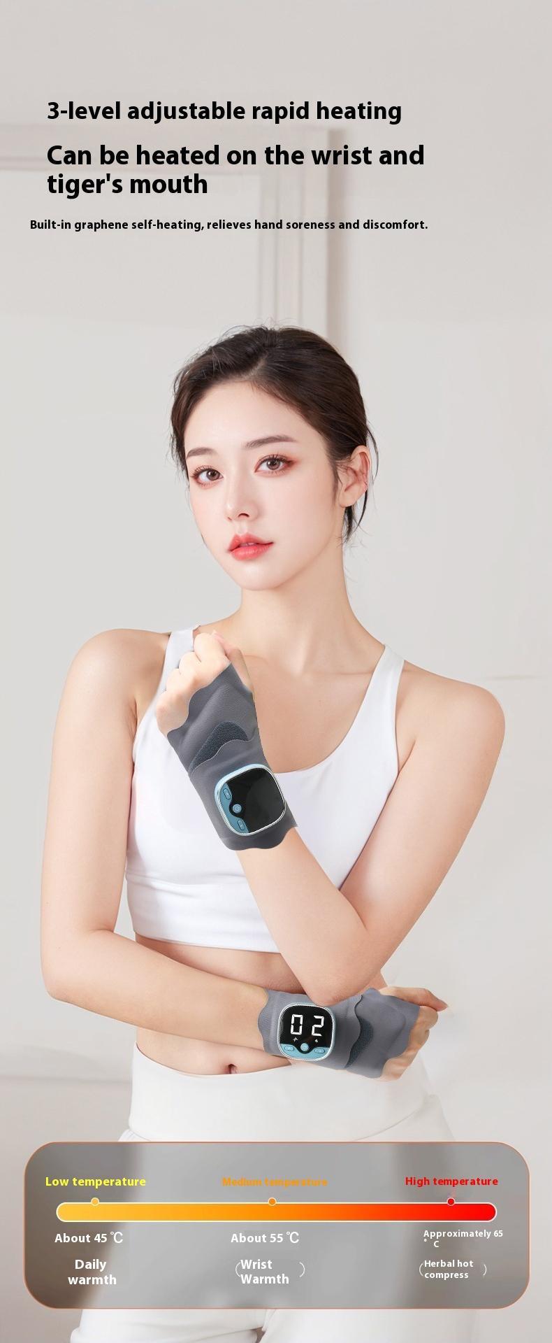 Electric Wrist Vibratory Massager with Heat Therapy for Hand Care Pain Relief, Lightweight 5 Massage Modes 9 Levels, Heated Cordless Rechargeable Hand Massage Wrap for Carpal Tunnel Arthritis Gamer, Portable Gift for Women Men Parents, Home Office Travel