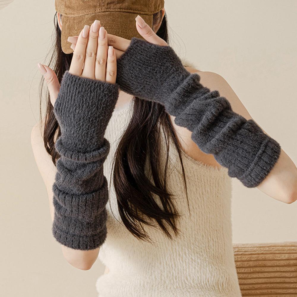 Plush knitting Fingerless Gloves Women Winter Warm Arm Sleeve Soft Stacked Half Sleeves Arm Warmer Fine Mitten Casual Punk Glove