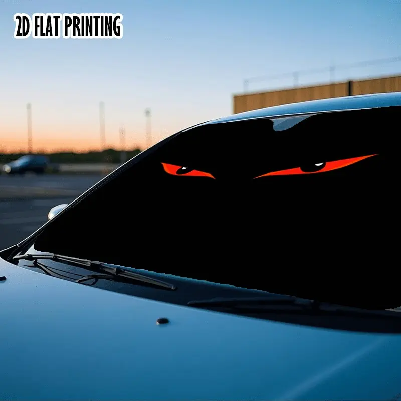 Evil Red Sharp Eyes Car Sunshades For Windshield, Foldable Universal Front Window Sun Visor, 2D Flat Print Cool Stare Design UV Heat Block Sun Shield with Free Suction Cups for Cars Trucks SUVs