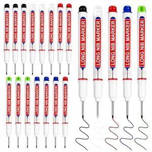 20 Pcs Long Nib Marker 20mm Long Head Deep Hole Marker Pens Deep Reach Permanent Paint Markers Marking Pen for Metal Drilling Construction Carpenter（Black,White,Blue,Red,Green）