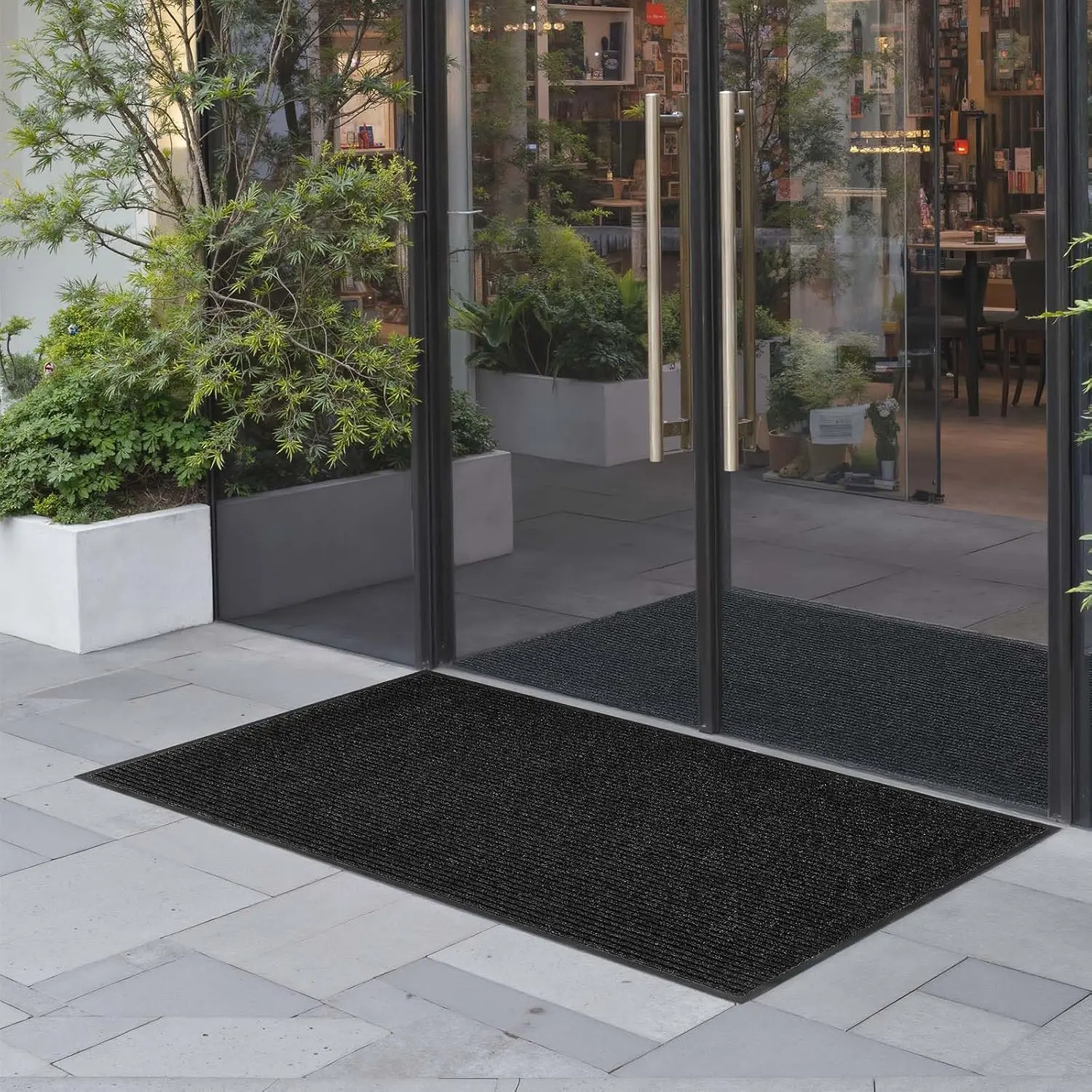 Front Door Mat, 5 x 3 ft Commercial Floor Mat for Indoor and Outdoor, Stylish Striped Industrial Carpet with PVC Backing, Heavy Duty Washable Entry Rug for Hallway, Balcony, Garage, Grey