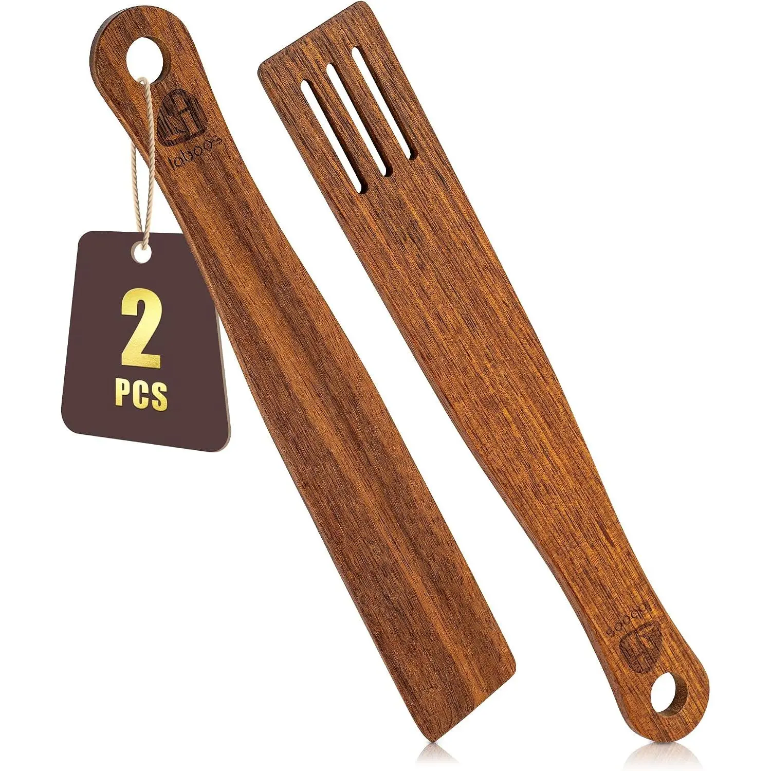 2 Pack 12-Inch Teak  Spatula Set, Versatile  Turner and Scraper for Cast Iron, Heat Resistant Utensils for Flipping, Scraping and Stirring, Suitable for  Cookware