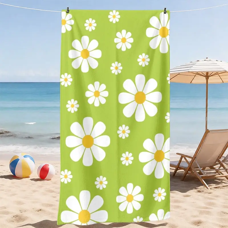 Daisy Floral Beach Towel, Simple Fresh Flower Pattern, Soft Absorbent Sandproof, Ideal for Beach Pool Travel Home Outdoor Use, Summer Gift for Women and Family