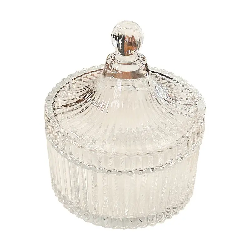 Vertical Pattern Embossed Glass Storage Jar, Luxury Vintage Texture Design, Sealed Lid Dustproof Moisture-Proof, Jewelry Organizer/candy Container