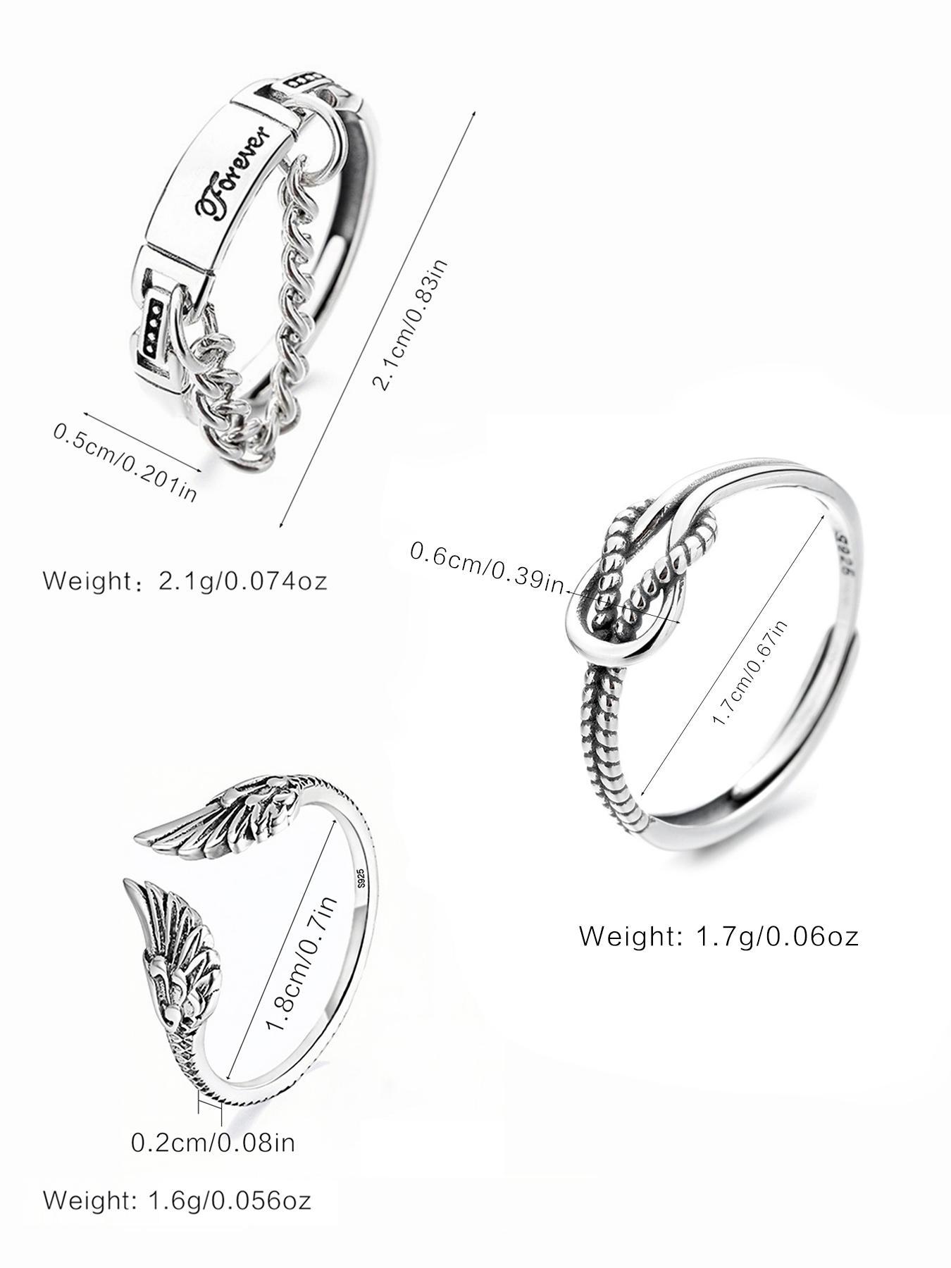 S925 Sterling Silver Vintage Angel Wing Design Cuff Ring, Open Ring, Fashion Jewelry Accessories for Women & Girls, Trendy Exquisite Jewelry for Birthday Gift