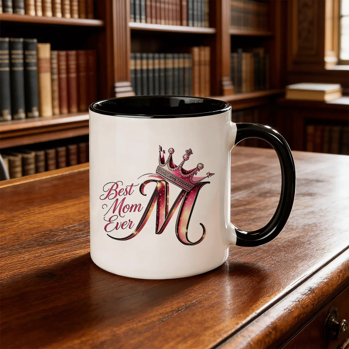 Personalized Best Mom Ever Initial Crown Heat Changing Coffee Mug, 26 A-Z Alphabet Magic Temperature Sensitive Ceramic Cup, Unique Mother's Day Birthday Gift for Mom, Mum, Nana, Grandma, Drinkwar