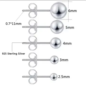 S925 Sterling Silver Round Ball Stud Earrings
