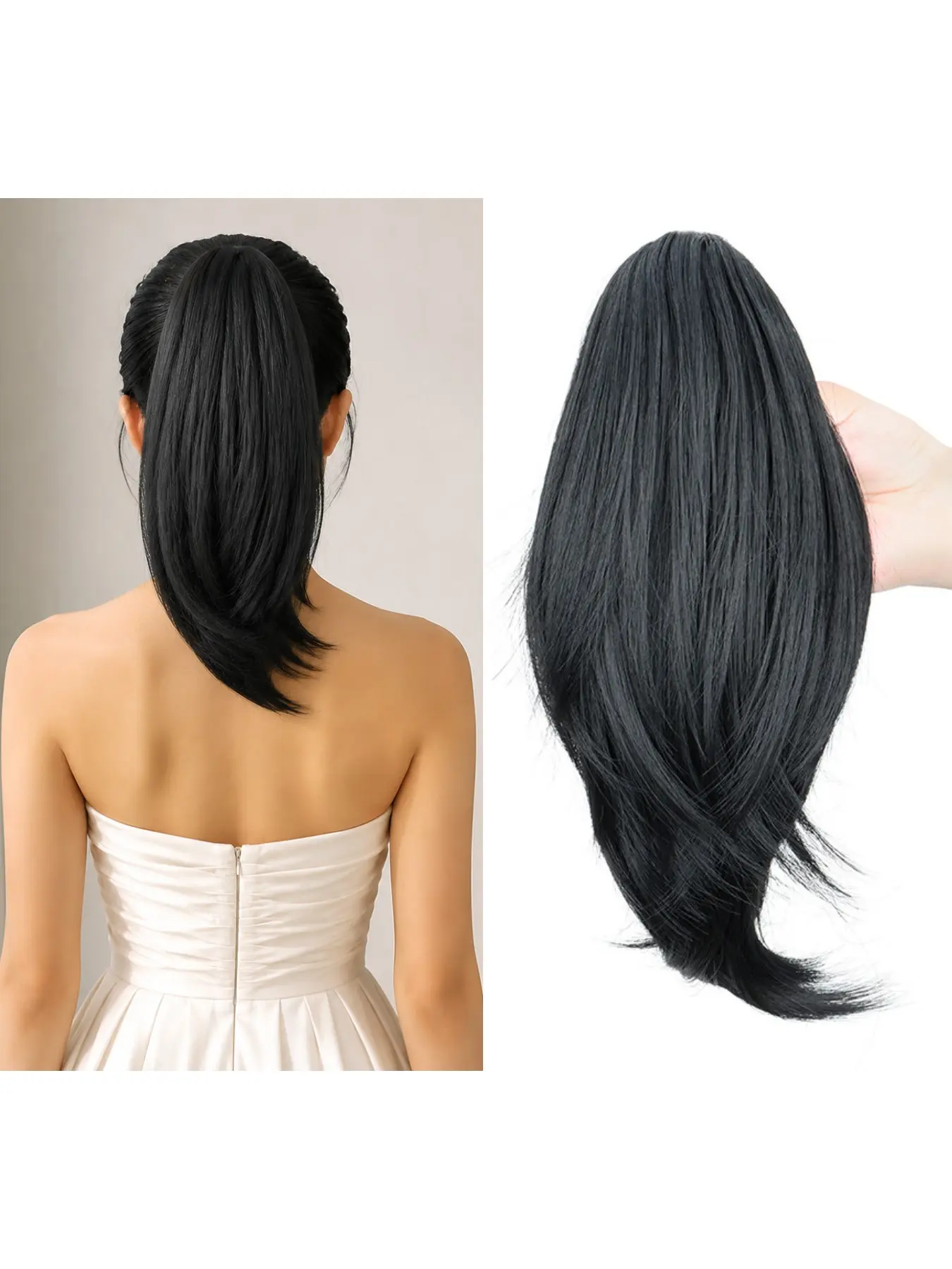 10 inch short layered wave claw style ponytail extension, made of synthetic fiber that is heat-resistant, simple and quick to clip, easy to wear, fluffy and soft, suitable for women's casual and daily hairstyles