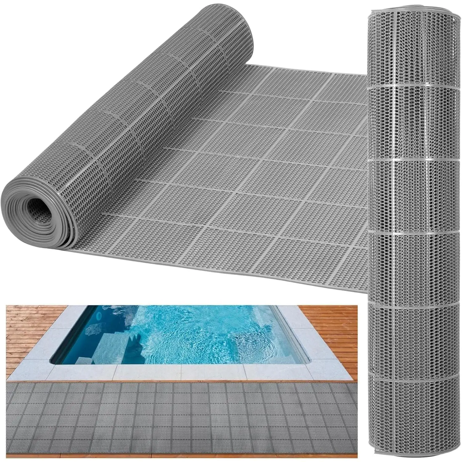 3 x 40FT Drainage Pool Flooring Mats Non Slip Swimming Pool Mat PVC Splash Matting Mesh Hollow Doormat Roll for Outdoor Indoor Garage Restaurant Sauna  Heavy Duty Commercial Anti Slip Floor Mats