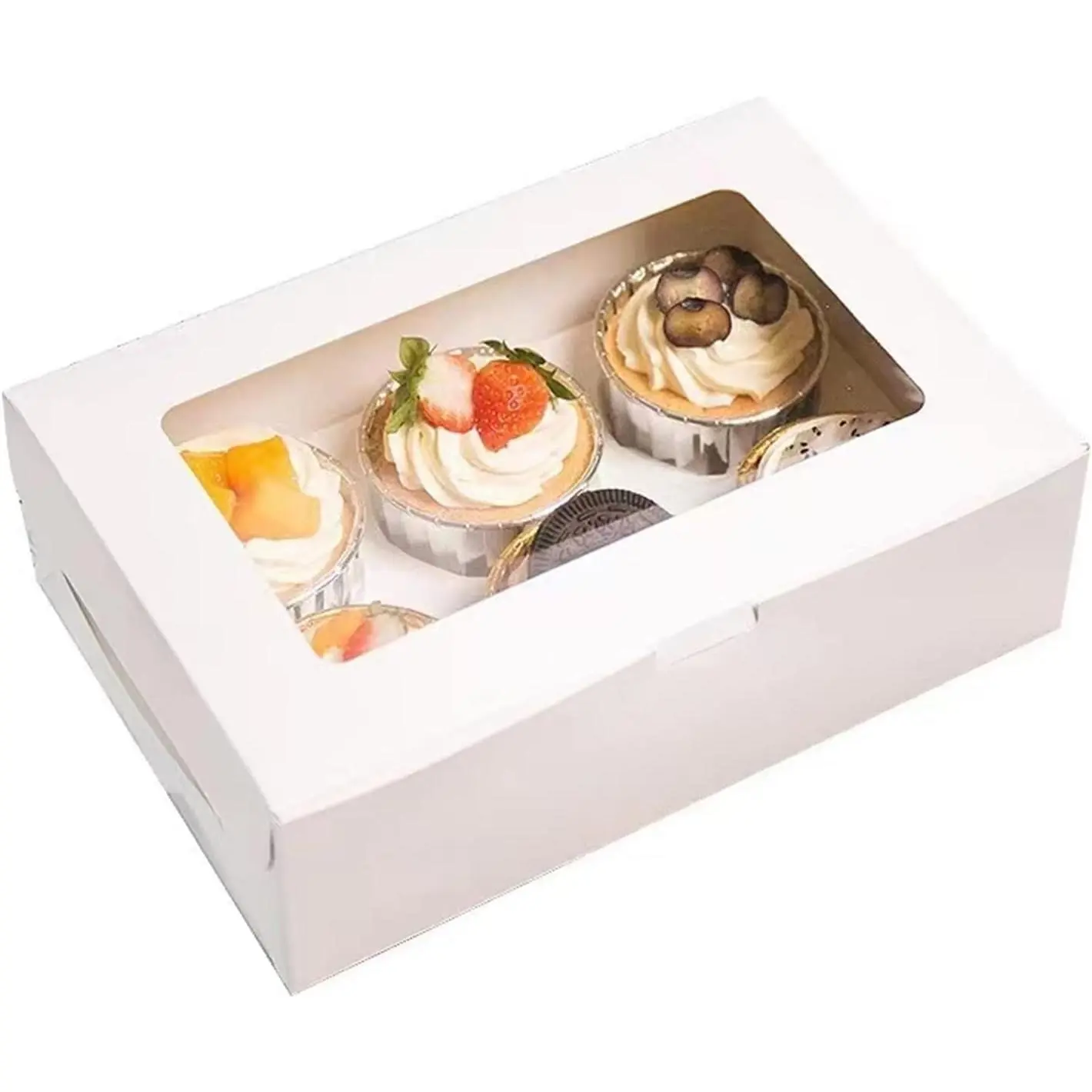 30 Pack Cupcake Boxes Bulk with Clear Display Window Hold 6 Standard Cupcakes, Disposable  Grade White Cupcake Carrier Cupcake Container,  for Cupcakes Muffins Cookies Pastries