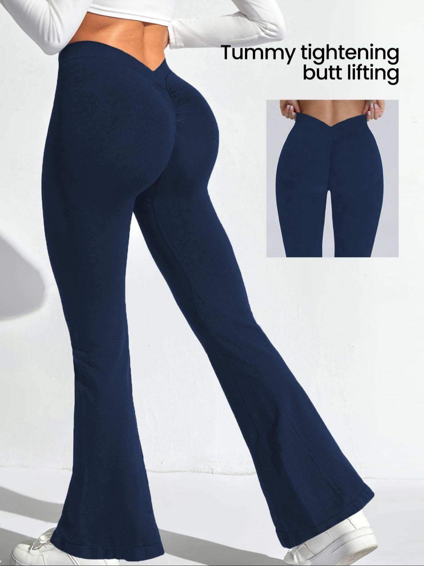 Women's Solid/ Tie Dye Ruched High Waist Flared Leg Sports Pants, Casual Comfy Breathable Seamless Bell Bottom Trousers for Yoga Gym Workout Running, Valentine's Day Gift,  Athletic Wear, Yoga Pants, Ladies Sportswear for All Seasons