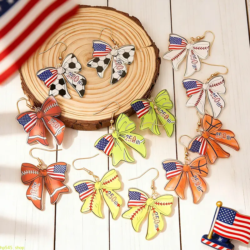 2026 New Acrylic 250th Anniversary Independence Day Drop Earrings, Female US Pride USA Flag Heart & Butterfly Dangle Jewelry, Red White Blue Lightweight Patriotic Ear Ornaments for Holiday Parades, Backyard Parties