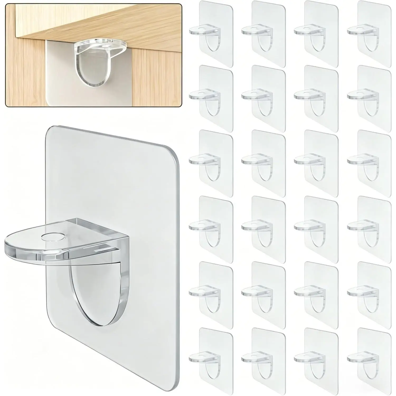 Adhesive Shelf Bracket 2.8" Punch Free Shelf Support Pegs Nail-Free Shelf Support Peg for Shelves, Kitchen Cabinet, Book Closet, Clapboard Layer (12Pcs)