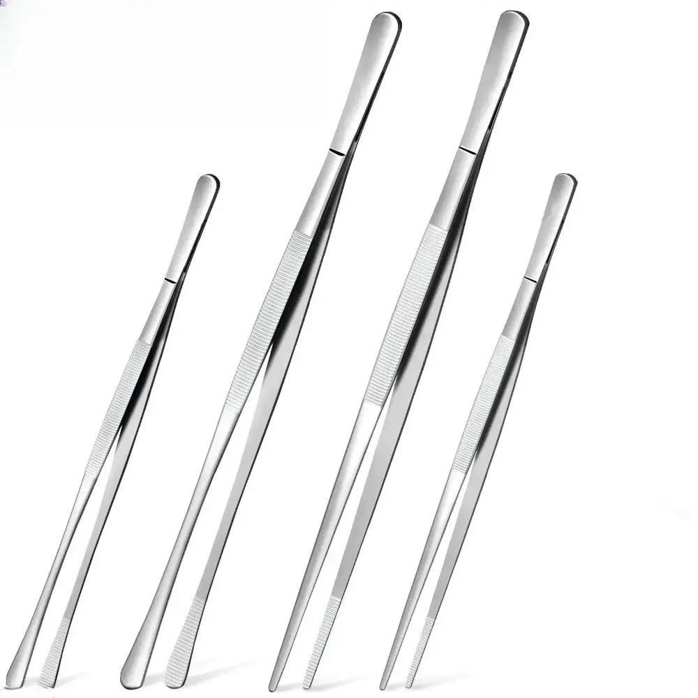 2026 New 4Pcs Mixed Size Stainless Steel Tongs Hand Tools Kit, Long Handle Kitchen Tweezers for Cooking Grilling Baking BBQ Kitchen Accessories