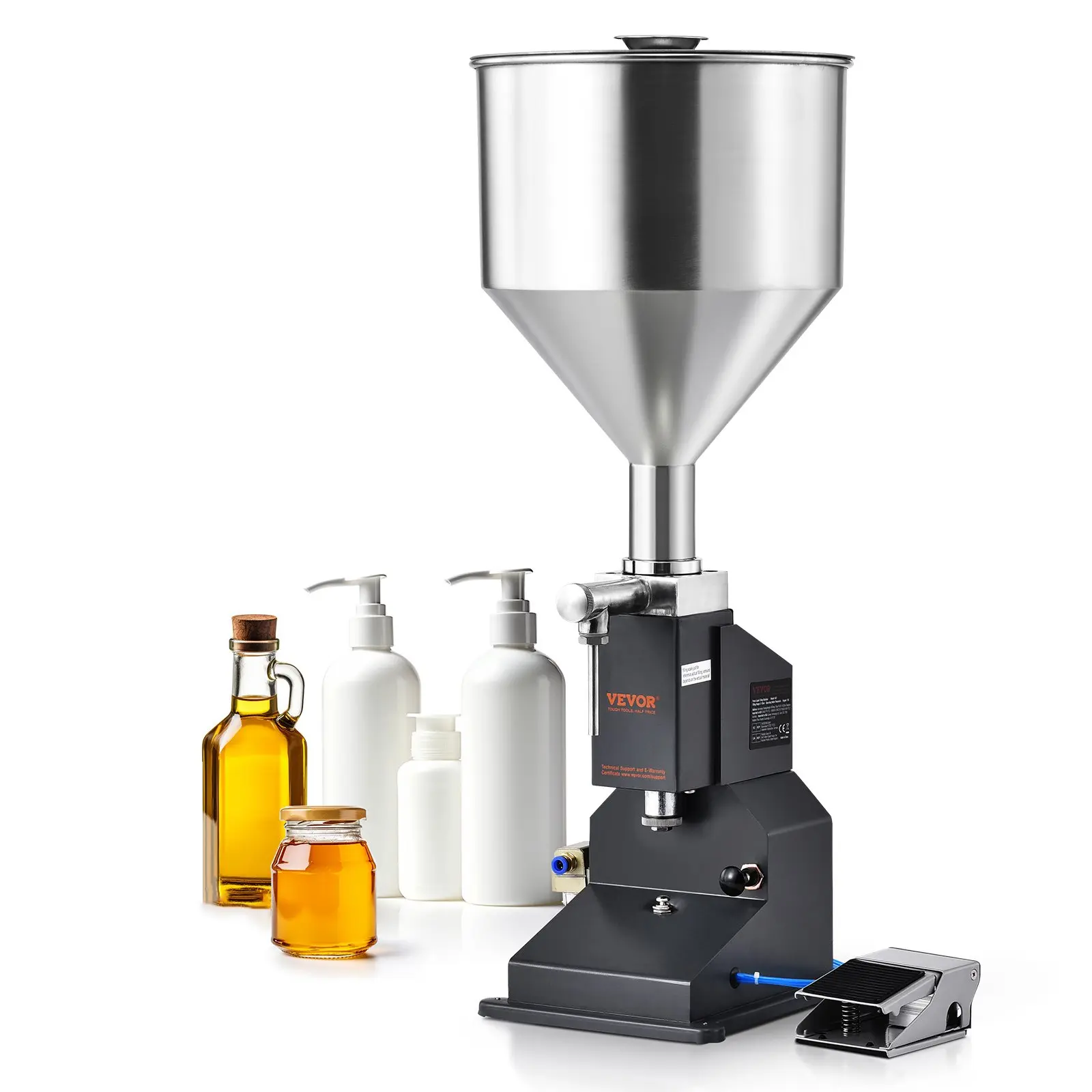 Stainless Steel Durable Pneumatic Paste-Liquid Bottle Filler Machine, 5-50ml Manual Filler with Pedal Control, Silicone-Equipped for Home Workshop Use (Milk, Essential Oil)