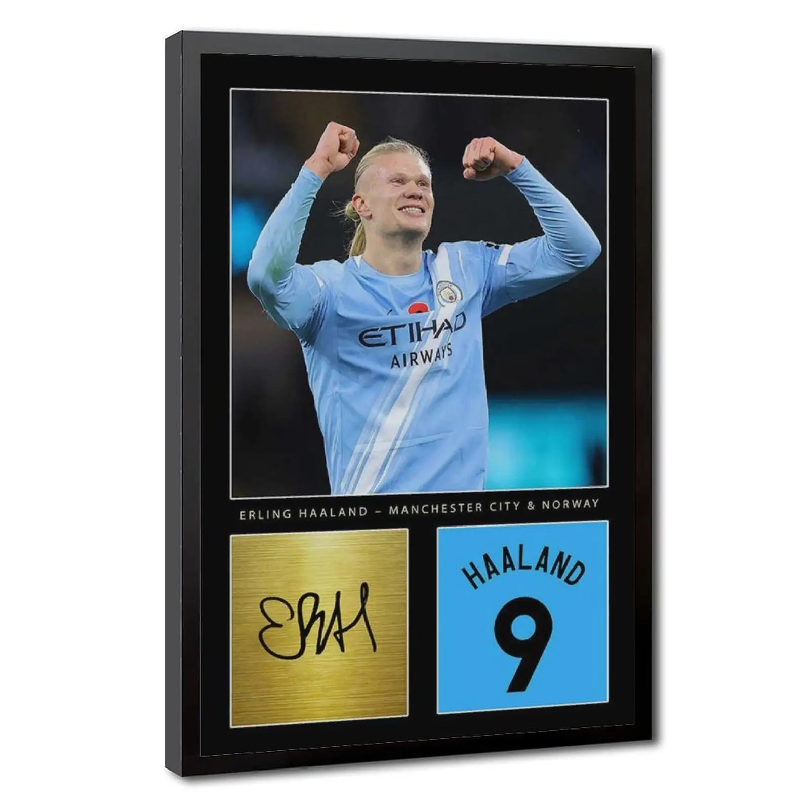 Erling Haaland Digital Signed Framed Canvas Wall Art, Minimalist Hanging Artwork Print, Manchester City Style Gift for Boys, Home & Office Decor