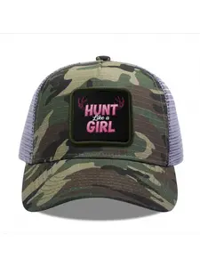 Hunt Like a Girl Camouflage Mesh Baseball Cap for Men & Women - Adjustable Snapback Trucker Hat, Breathable Back for Hiking, Fishing, Camping, Golf & Casual Outdoor Attire Camouflage Random