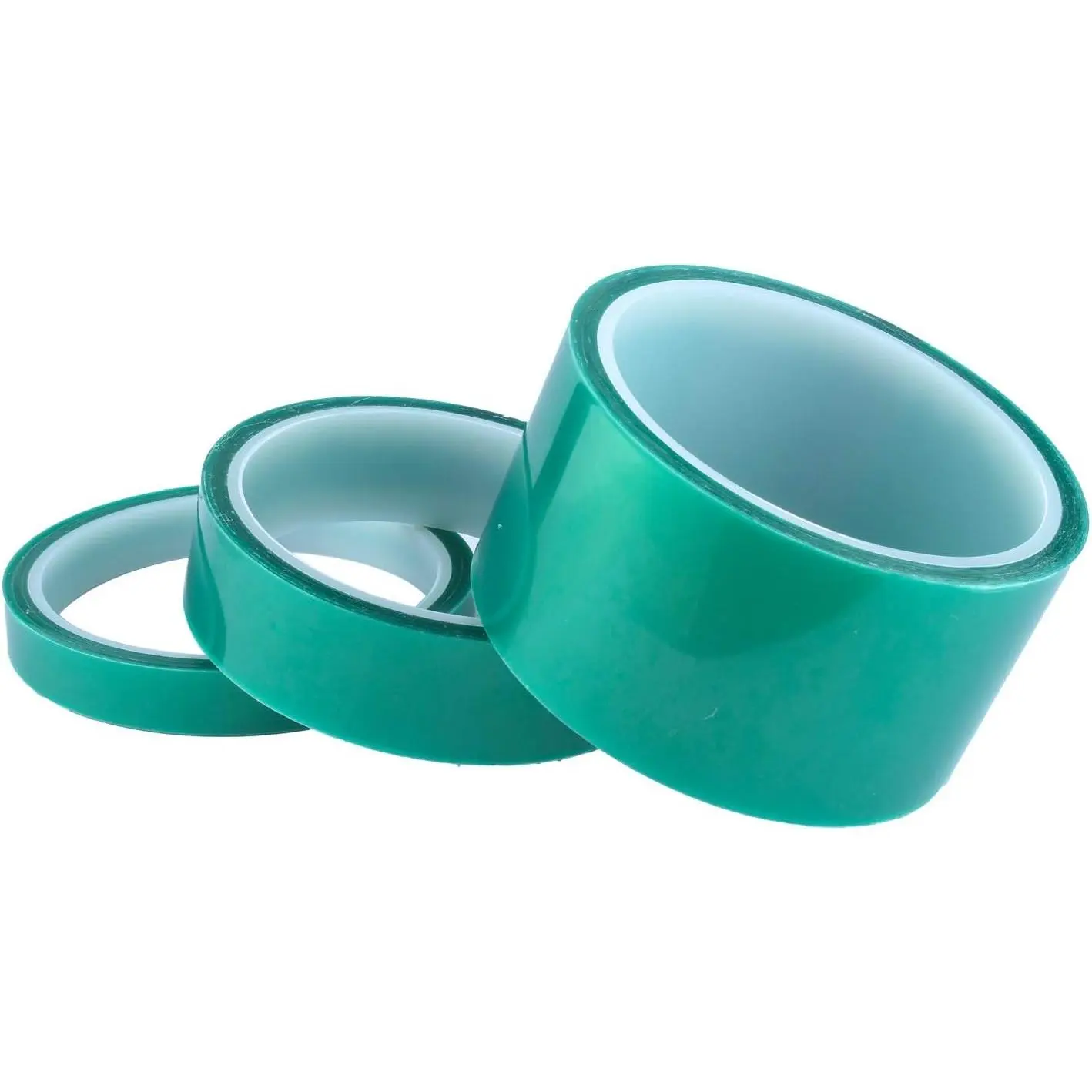 3-Pack Green Polyester Hi-Temp Masking Tape Multi-Sized Value Bundle; 1/2 inch, 1 inch & 2 inches PET Tape with Silicone Adhesive, Ideal for Painting, Powder Coating, Anodizing, Circuit Boards