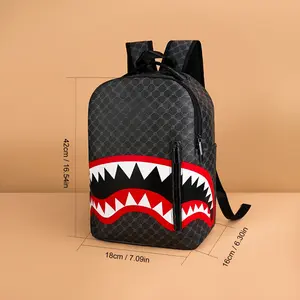 Anime Cartoon Shark Mouth Design Backpack - Red & Black Soft Shell Laptop Backpack with Adjustable Straps,, Multiple Pockets for School, Travel, Unisex Teens & Adults, Holiday Gift, Secure Zipper Closure, Shark Backpack