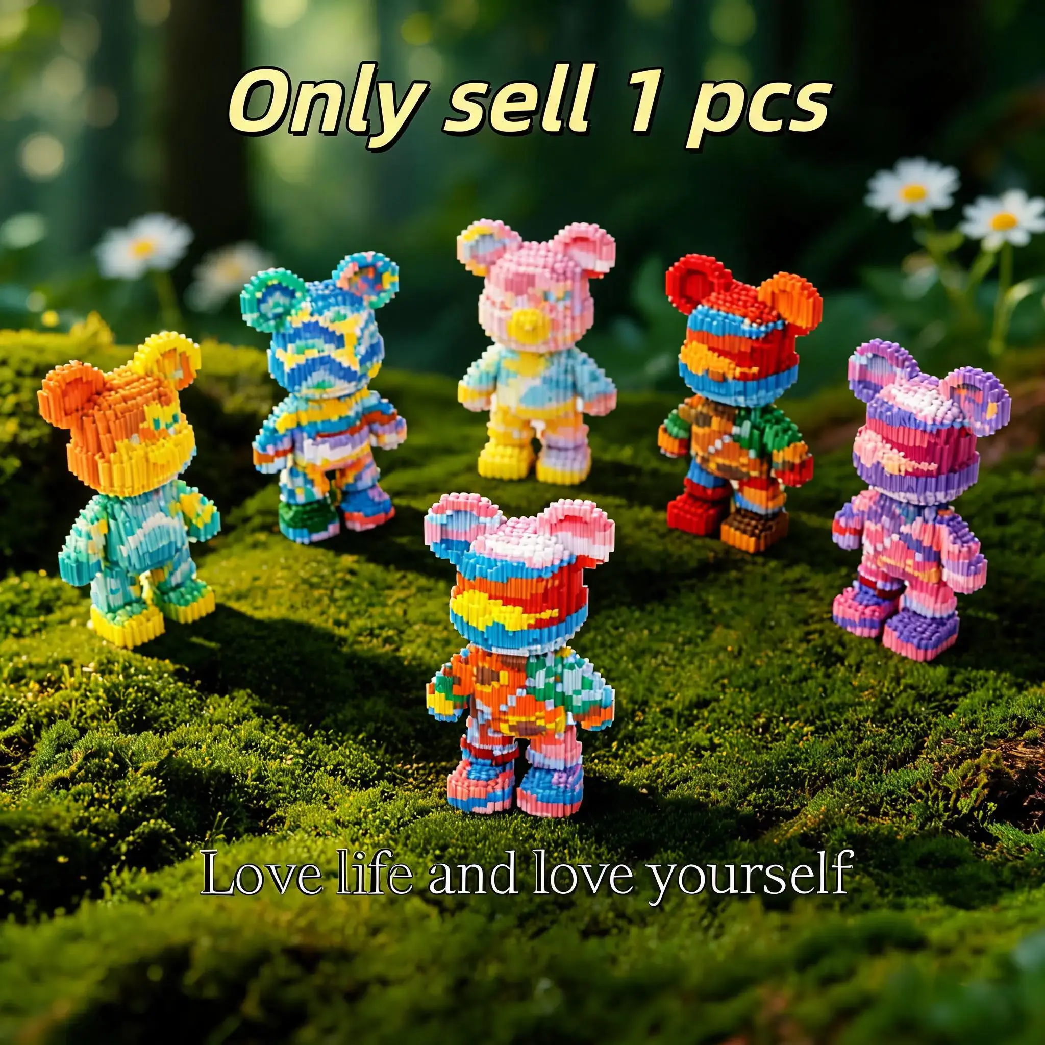 Multicolor Surprise Gift Bear 3D Building Blocks Block Figures Decoration, Bookshelf Home Office Cabinet Decor, Party Living Room TV Stand Display, Creative building blocks