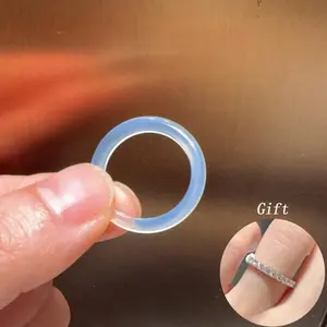 【Buy 1 Get 1 FREE】Natural White Chalcedony Circular Ring Set with Bonus Silver-Tone Band - Elegant Crystal Stacking Rings, Spiritual Protection Gift for Women, Circular Ring Rings