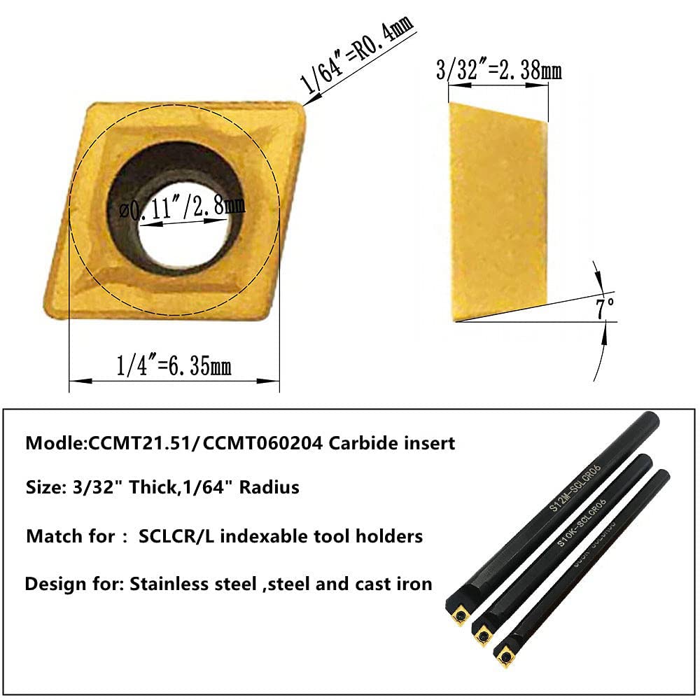 CCMT21.51 CCMT060204 DCMT21.51 DCMT070204 Carbide Turning Inserts,CCMT Insert DCMT Insert Mutilayer Coated Lathe Replacement Inserts for Lathe Turning Tool Holder Boring Bar,20 Pieces