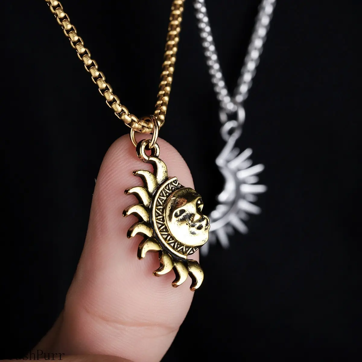 Sun & Moon Asymmetric Couple Necklaces, Men's Titanium Steel Pendant, Women's Minimalist Stylish Jewelry, High-End Versatile Daily Matching Accessory for Couples & Daily Wear tiktokshopbacktoschool