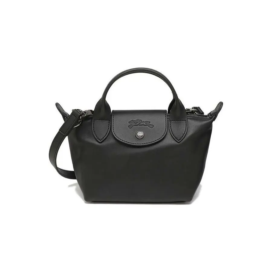 Longchamp Le Pliage Xtra 17 Mini Crossbody Bag for Women, Leather Foldable Purse with Snap and Zip Closure, Black