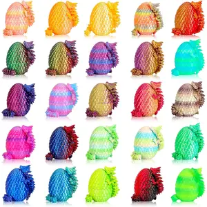 25 Pcs 3D Printed Dragon Eggs with Articulated Dragon Inside, 6.1" Magic Silk Rainbow Dragon Bulk Set, 2.2" Dragon Egg Collection, Unique Gradient Dragon Figurine, Desktop Stress Relief Toys Giftsfidget toys