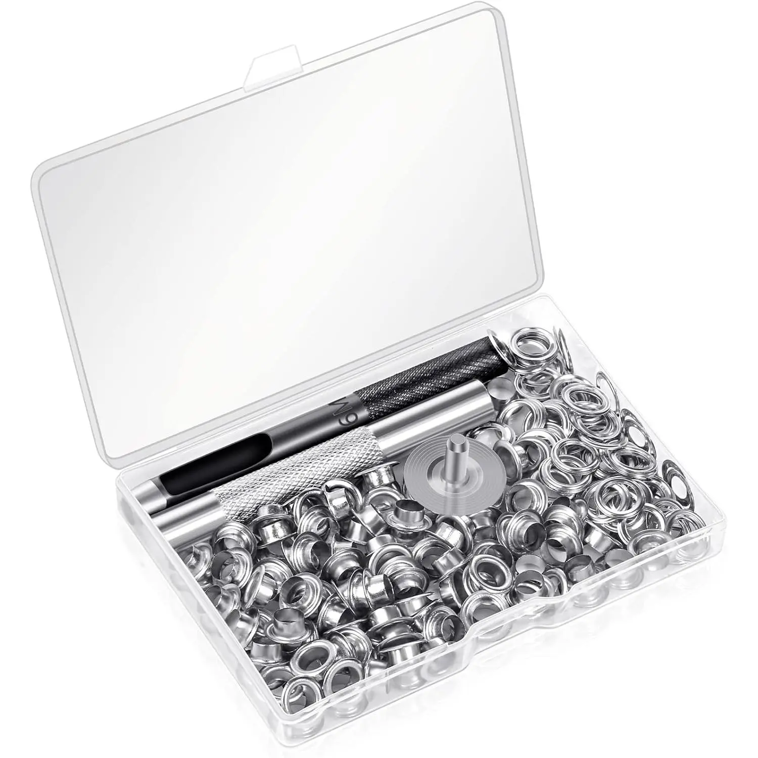 120 Sets Grommet Tool Kit 1/4 Inch,  1/4 Grommet Eyelets Kit with Setting Tools and Storage Box for Fabric, Tarps, Curtains