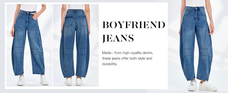 Women's Baggy Boyfriend Jeans Vintage Wide Leg Mid Rise Barrel Denim Ankle Pants