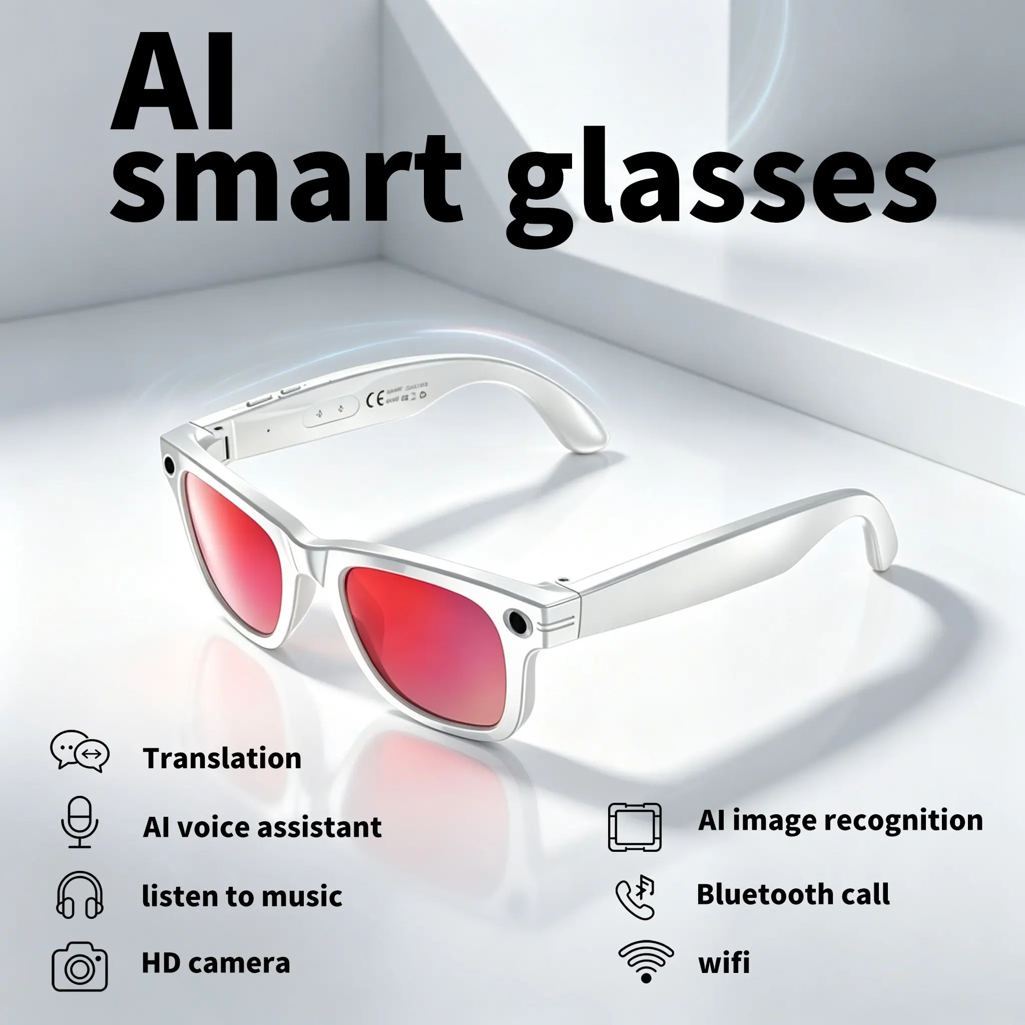 Ai Smart Glasses with HD Camera, Bluetooth-compatible Calling, Outdoor Video Recording, Ai Translation, Microphone Design, Decorative Lens