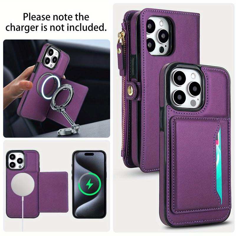 For IPhone 17 16 15 Wallet Case For Women, Support Wireless Charging With Blocking Card Holder, Wallet Detachable Magnetic Phone Case Crossbody Strap_voghion.com