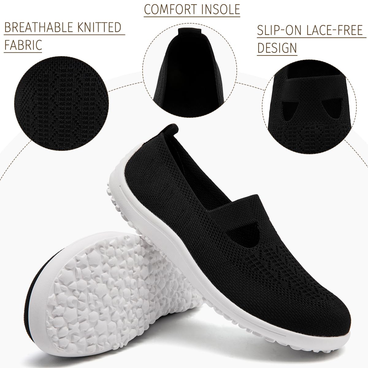 Ultra Light Women's Knit Slip On Flats Featuring Wide Toe Box Barefoot Design Zero Drop Sole and Breathable Material for Healthy Natural Foot Function