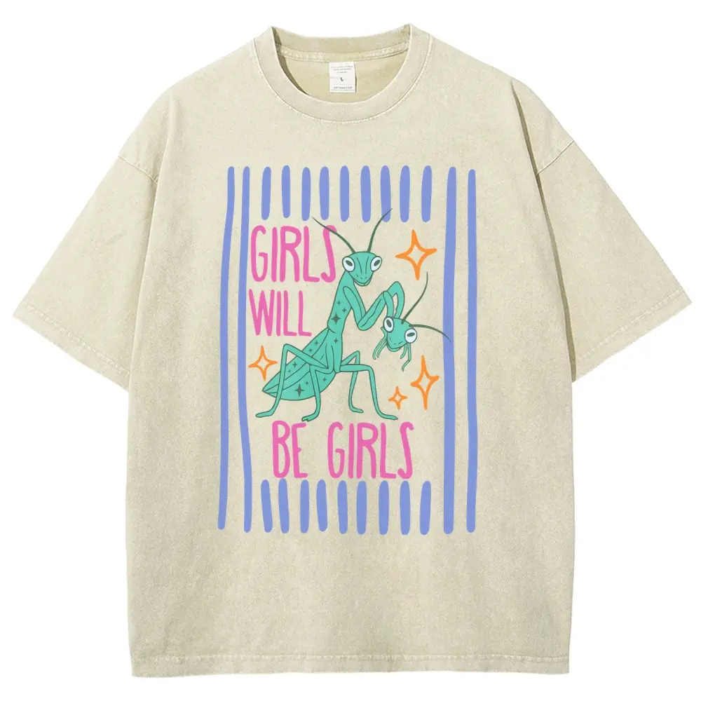 Girls' Casual Graphic Printed Tshirt - Soft Cotton Mantis Print Sports Top, Seamless Round Neck, Short Sleeves, Lightweight Smooth Fabric, Loose Casual Fit, Foldable, Machine Washable