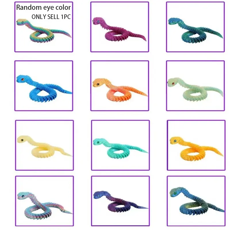 3D Printed Snake Movable Joint Fidget Toy Figurine Simulation Snake Office Desktop Ornament Gifts Crafts Figurines Miniatures