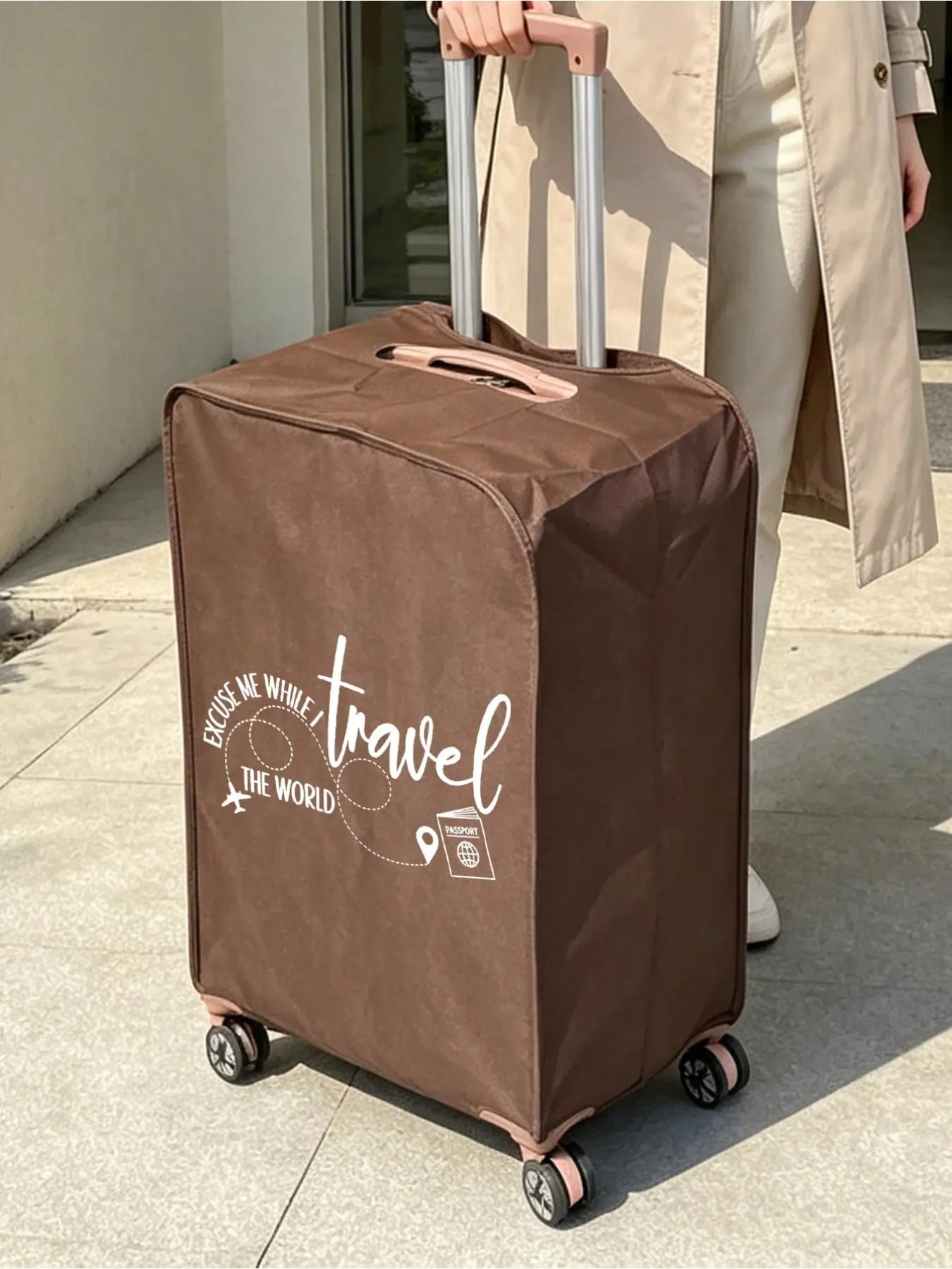 20-28 Inch Luggage Cover with Travel Print, Reusable Water Resistant Scratch Proof Suitcase Protector for Rolling Suitcase, Travel Accessory for Flight Cruise Road Trip, Ideal Back to School Holiday Gift