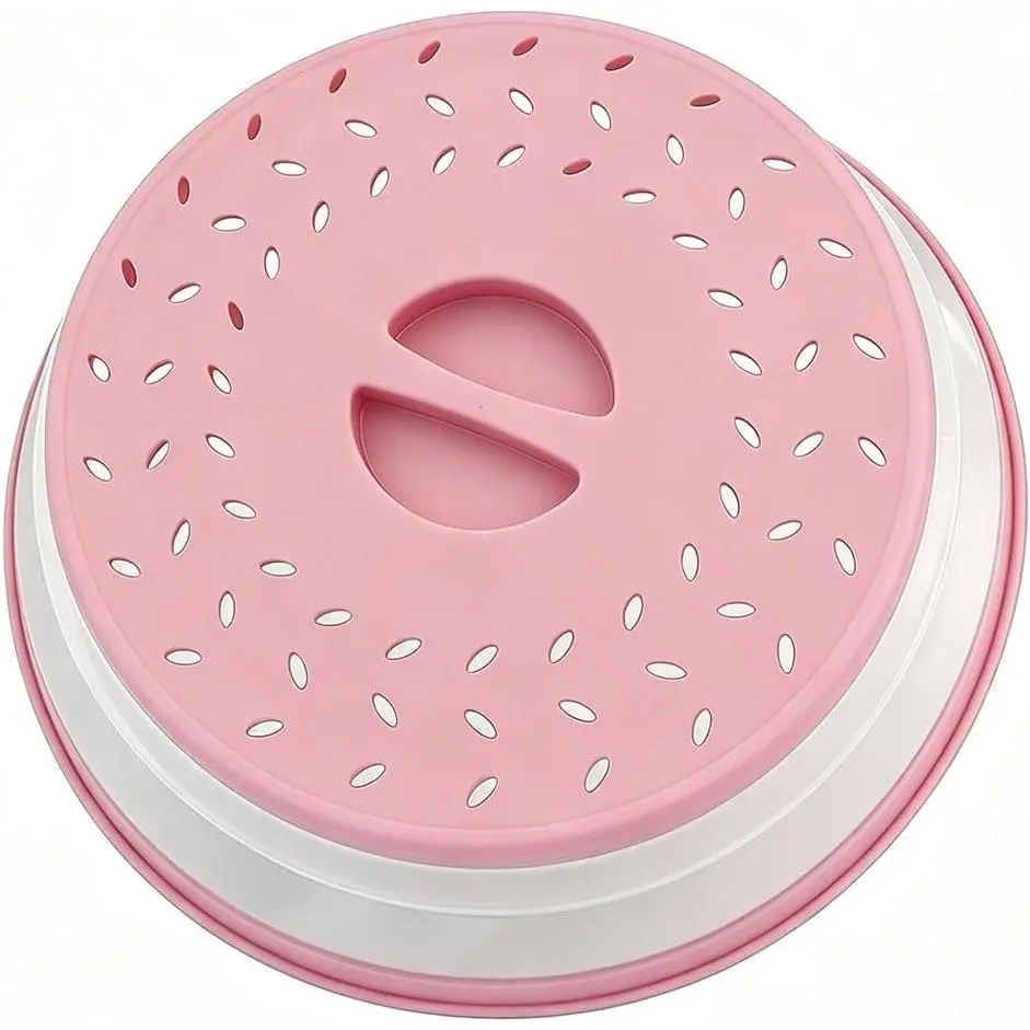 Collapsible Microwave Splatter Cover (10.5 IN,Dark pink) | Microwave Plate Cover With Steam Vent
