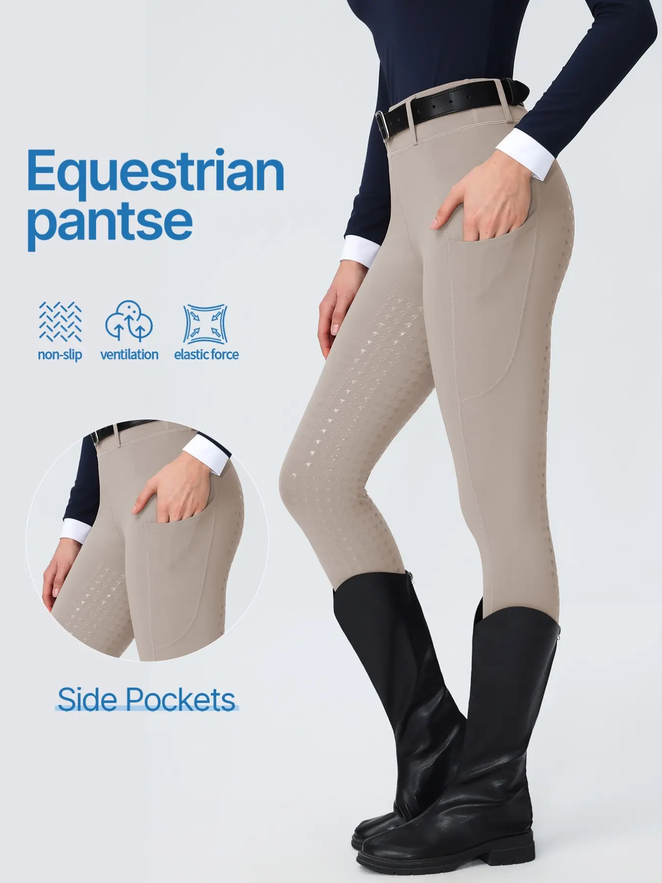 Women's Equestrian Pants with Pockets, Anti-Slip Durable High-Waist Riding Tights, Quick-Dry Breathable Biking Training Gear