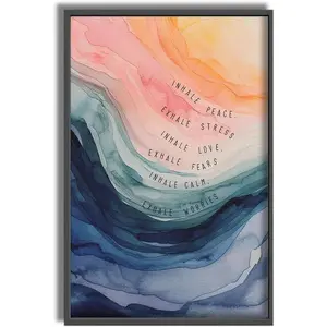 Mental Health Wall Art Motivational Office Decor Inspirational Posters Calming Inhale Exhale Yoga Therapy Canvas Prints Painting for Office and Bedroom Pink Blue Pictures 16x24 in Unframed