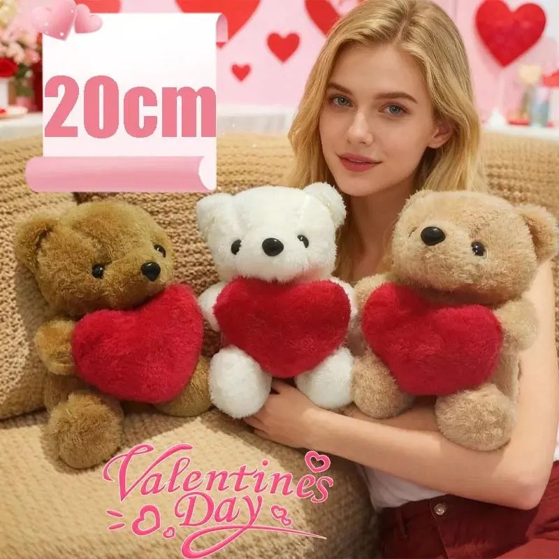 20cm Kawaii Heart Teddy Bear Plush Doll - Holding Love Stuffed Item, Valentine Gift, Stress Relief Collectible for Her (Toys & Hobbies, Classic & Novelty Toys)
